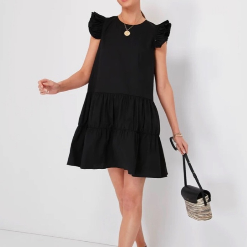Tuckernuck Pomander Place Dress Corrine Flutter Sleeve Black Mini Dress